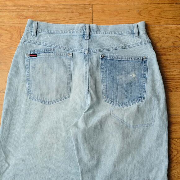 FUBU Light Wash Baggy Loose Fit 90s Hip Hop Blue Jeans W36 Distressed Raw Hem - Picture 6 of 9